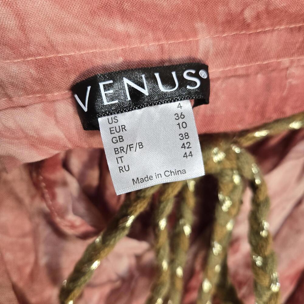 Venus Boho Tie Dye Lace Bell Sleeve Peasant Top Rose Pink Smocked Waist Small 4 - Picture 6 of 9